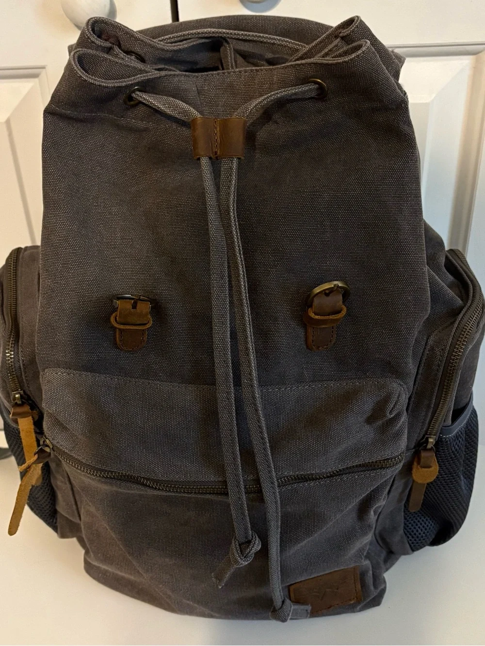 WOWBOX, Lightweight Canvas Backpack with Leather Accents - Brown